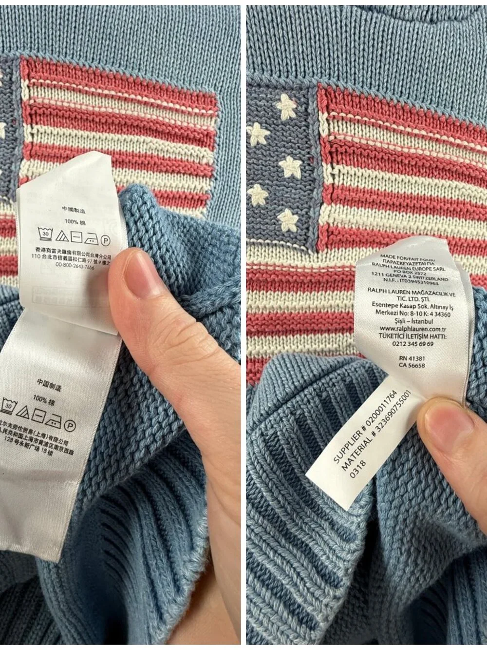 Polo Ralph Lauren Flag Sweater Girls XL 18-20 Graphic Cotton Hooded Light Blue